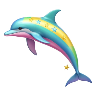 Blue, green, Yellow and pink streaked Dolphin with silver stars sticker