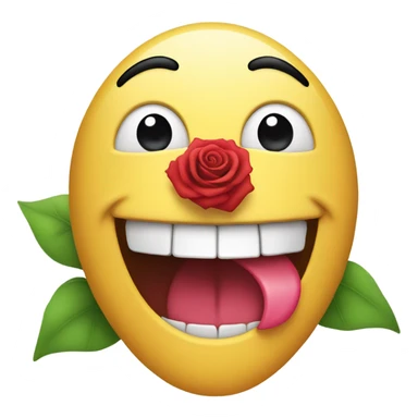 Smiling emoji with a rose in its mouth sticker