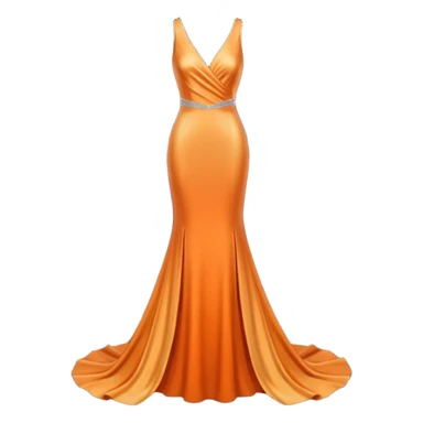 realistic isolated long slim pastel orange formal party satin dress with gradient shiny sparkling dark orange sticker