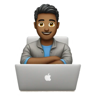 men Graphic Designer in a desktop with a macbook sticker