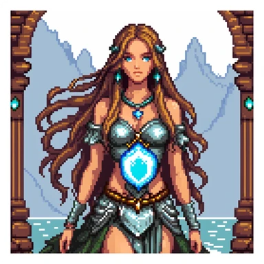 Beautiful girl with metal jewelry and long flowing hair in fantasy setting sticker