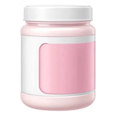 White protein powder jar with pastel pink label, clean design sticker