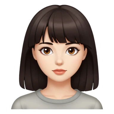 Beautiful woman with dark brown bangs, minimal makeup, charming expression sticker