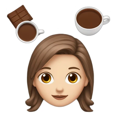 white girl with brown long hair and a hot chocolate sticker