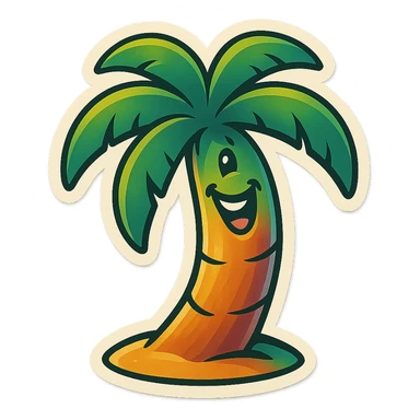 A happy palm tree with a big smile, swaying in the summer breeze. sticker