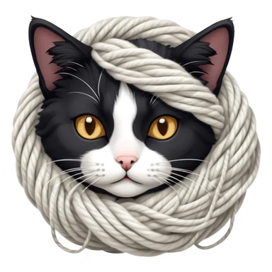 Schwarze Weiße Katze spielt mit wolle sticker