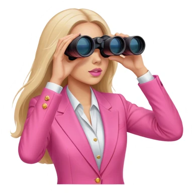 futuristic-looking woman with long hair in an intensive color pink suit looking through binoculars sticker