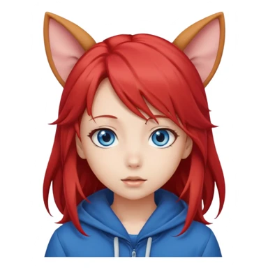 cute anime girl with ears, red blowing hair sticker