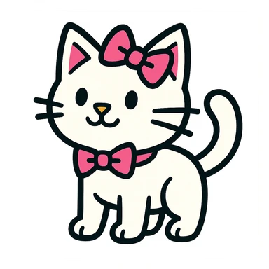 white cat with pink ribbons sticker