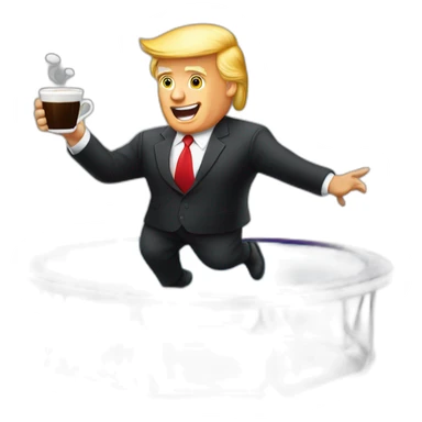 donald trump sur un trampoline avec du café à a la main sticker