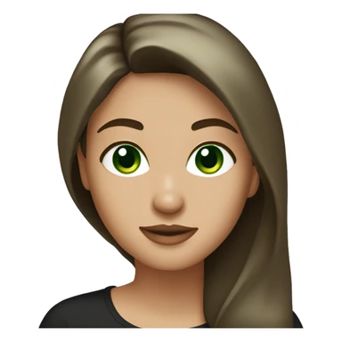 Beautiful woman with long dark brown hair and dark green eyes, wearing a black t-shirt sticker