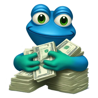blue pepe frog holding a pile of cash sticker