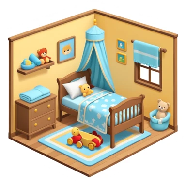 isometric baby room, Crib beside toy shelf and rug sticker