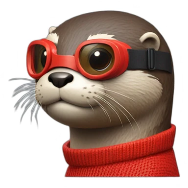 An otter weathering a red jumper with a pair of colour matching goggles. Side profile sticker