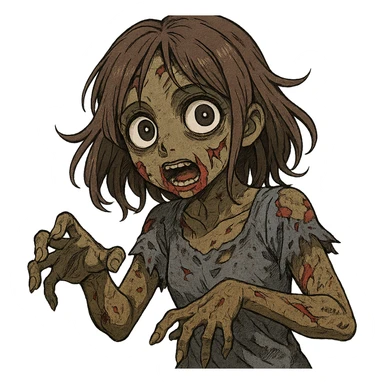 brown-skinned zombie girl, manga style, large eyes, zombie appearance sticker