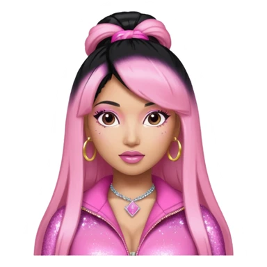 Nicki Minaj black hair with pink highlights, pink outfit sticker