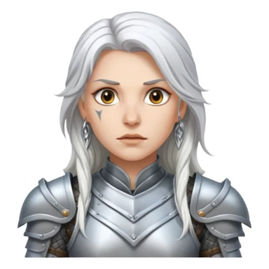 White Long Haired Women, Warrior woman — silver armor, piercing gaze sticker