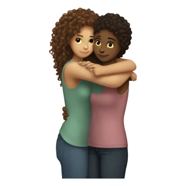 curly girl hugging straight hair girl sticker