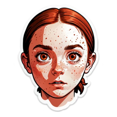 haunting gaze of freckled girl sticker