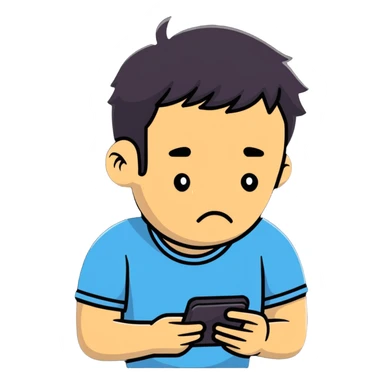 man with shameful expression looking at his smartphone sticker