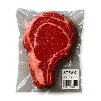steak, glossy and puffy vacuum-sealed style sticker