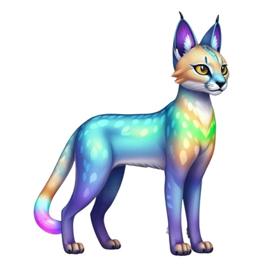 An iridescent transparent luminescent colorful fantasy-lynx-caracal-serval-fakemon-creature-hybrid sticker