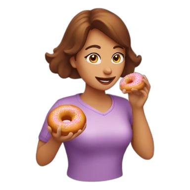 woMan looking through doughnut hole, doughnut in hand. sticker