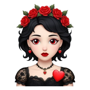 red heart with black lace, thorns, and a cameo, dark romance sticker