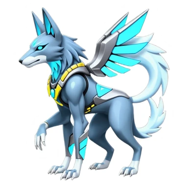 cyberpunk intricate neon glowing grey white futuristic cyborg-Anubis-Zeraora-Zoroark-fusion (full body) sticker