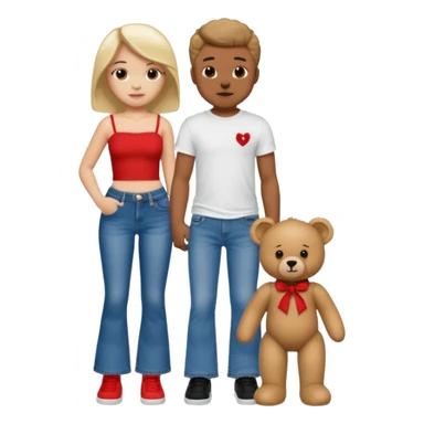 A boy and a girl teddy bear for the boy bear put on true religion shirt and jeans with black shoes and for the girl put flare jeans and a red tube top and white shoes just bears not the humans  sticker