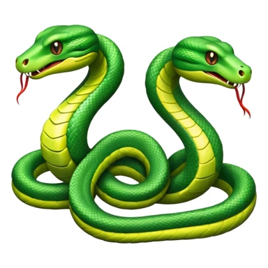 Two green snakes tangled at their tails, facing each other, hissing sticker