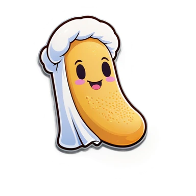 A smiling Twinkie with cream coming out of its bottom and a towel, covering its head, eyes, leaving its nose and big smile showing sticker