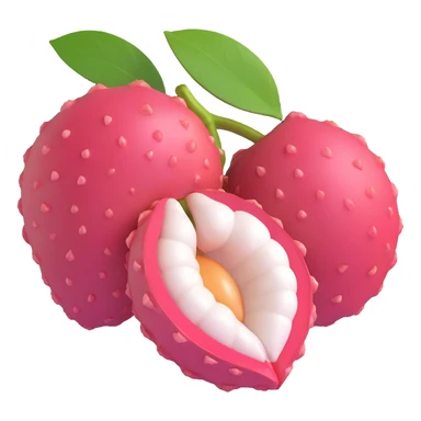 3D iOS style litchi, half-peeled, showing both skin and flesh, realistic lighting sticker