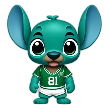 stitch from lilo and stitch wearing green boston celtics jersey sticker