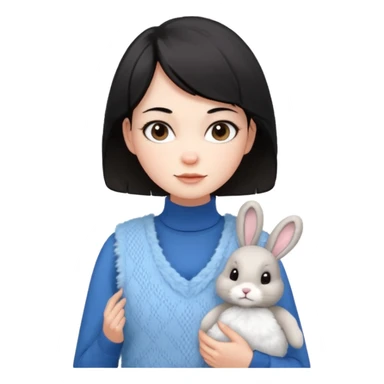 make a girl hair short black and wear bunny skin pale ok and wear Sweater vests blue and make little bit a younger sticker