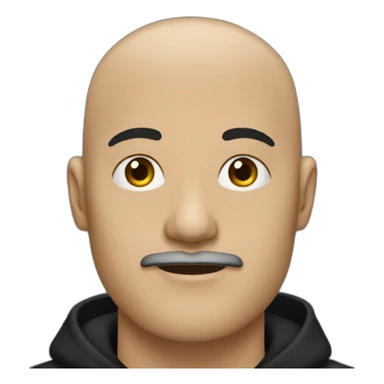 bald man with black (short) beard and no glasses in a black hoodie wearing a black cap sticker