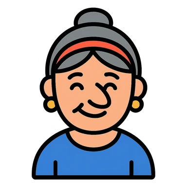 older woman with a big nose, smiling sticker