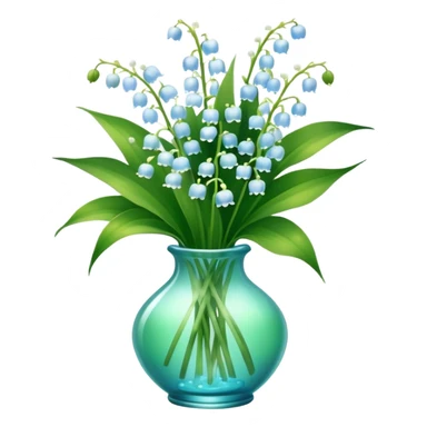 bouquet of light blue lily of the valley in a green glass vase  sticker