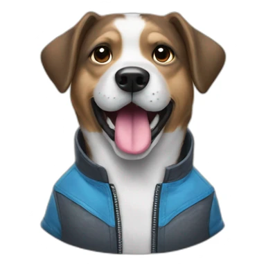 Un chien qui tire la langue avec une veste sticker