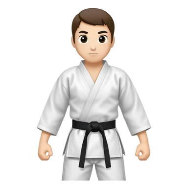 Traditional white karate gi with a black belt sticker