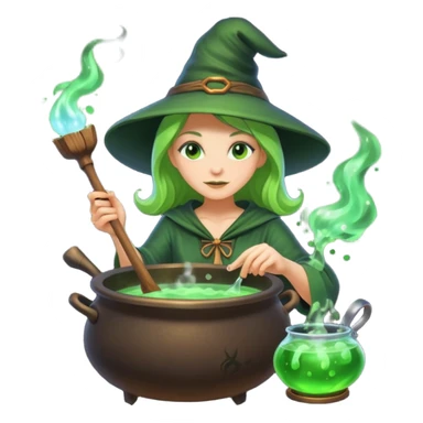 green witch cooking potion sticker
