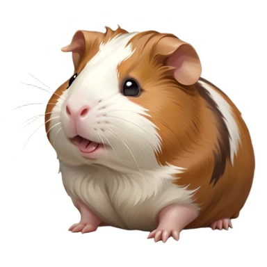 Cinematic Cute Yawning Brown and White Banded Guinea Pig Portrait Emoji, Head tilted slightly with a dramatic, wide-open yawn, revealing a soft, banded coat of brown and white with tiny, droopy ears, round dark eyes barely open in drowsy contentment, Simplified yet irresistibly adorable features, highly detailed, glowing with a soft, cozy glow, high shine, relaxed yet expressive, stylized with a touch of whimsy, bright and endearing, soft glowing outline, capturing the essence of a sleepy yet affectionate guinea pig, so drowsy it feels like it could stretch out of the screen and curl up for a nap! sticker