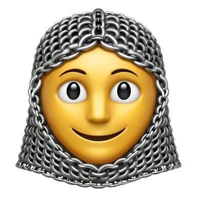 3D render of Medieval Coif, made of interlocking chainmail metal rings, wire mesh texture, visible holes and negative space, metallic silver and grey, high contrast shadows, emoji style, isolated on white background --v 6.0. sticker