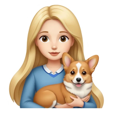 girl with long striaght blond hair hold a corgi sticker