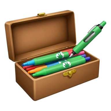 a box of colorful permanent markers with cannabis leaf sticker