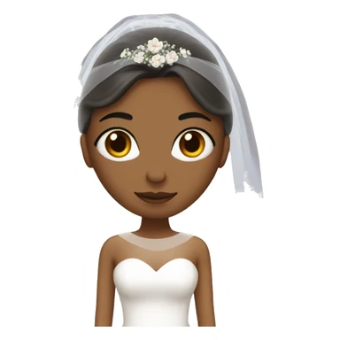 Bride with a narrow face, straight, medium-length hair, with a veil on her head and heart emojis in her eyes sticker