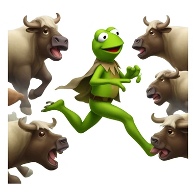 Kermit the Frog chased by a herd of buffalo sticker