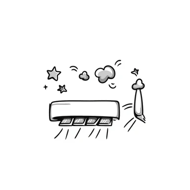 Hand-drawn split air conditioning unit with cooling symbols sticker