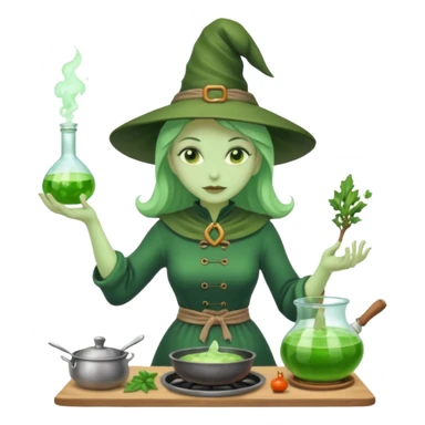green witch cooking potion sticker