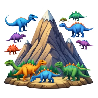 mountian with massive inks on it and many dinosaurs sticker
